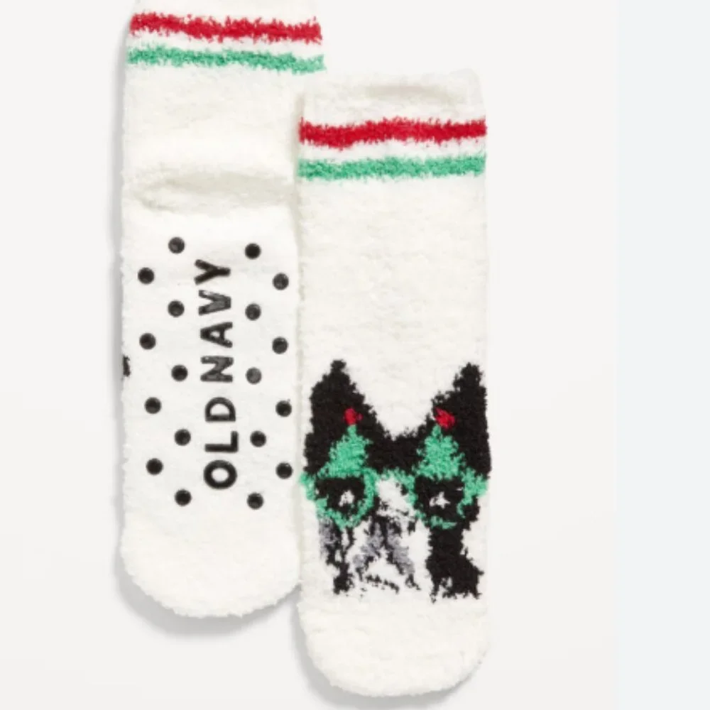 Old Navy White Dog Graphic Cozy Socks Unisex Kids One Size
